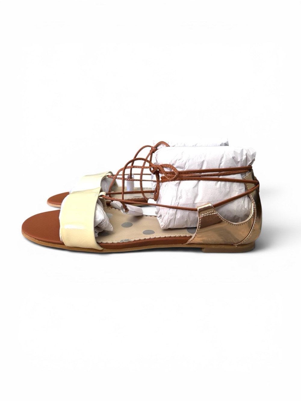 Boden Patent Lace-Up Sandals in Cream and Rose Gold - Picture 7 of 10